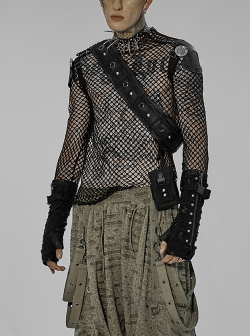 Black Punk Post-Apocalyptic Distressed Metal Stud Decorate Detachable Fanny Pack Belt Male