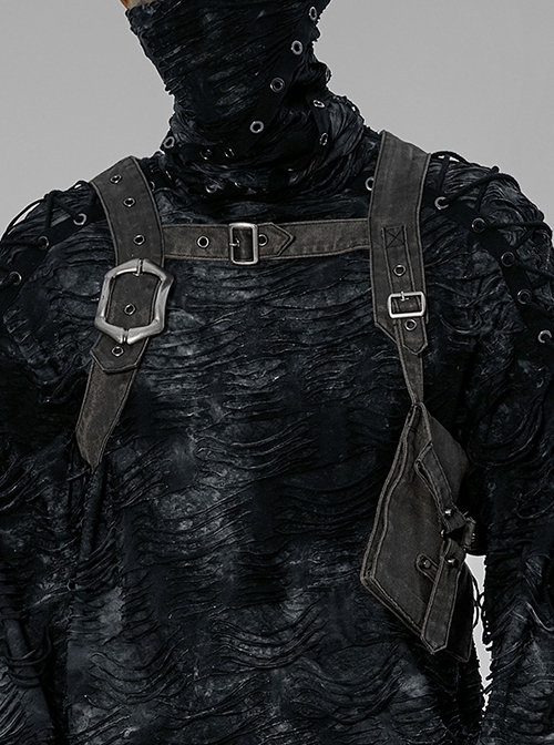 Punk Handsome Washed Metal Hasp Adjustment Small Bag Gray Male Harness