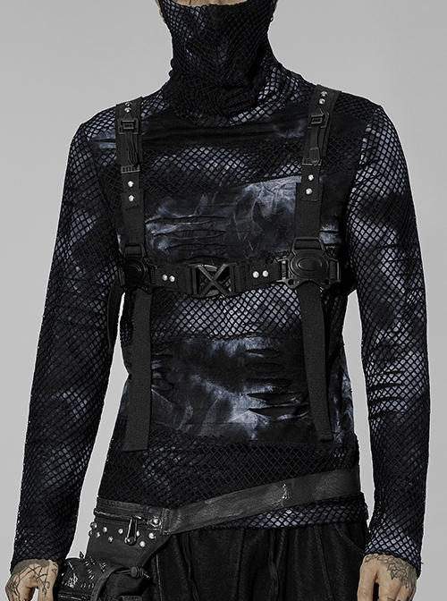 Punk Post-Apocalyptic Metal Decor Hasp Adjustable black Harness Male