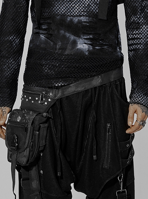 Punk Skull Black Adjustable Hasp Metal Stud Leg Ring Waist Bag Male