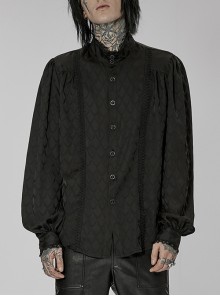 Black Turtleneck Lantern Sleeves Dragon Scale Jacquard Lace Edge Male Punk Long Sleeves Shirt