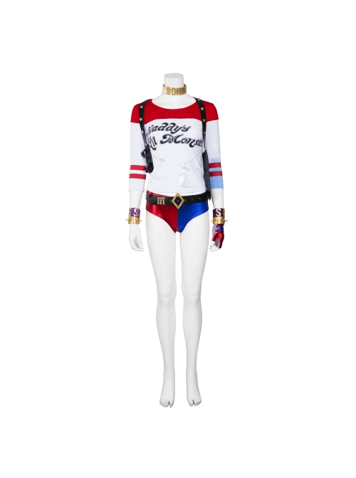 Suicide Squad Harley Quinn Halloween Cosplay Costume Red Blue Baseball Uniform Full Set