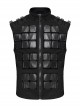 High Collar Front Geometric Patterns Splicing Design Shoulder Padded Webbing Buckle Black Twill Punk Vest Male