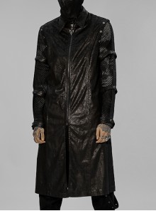 Punk Personality Stand-Collar Metallic Detachable Cutout Sleeve Black Coat Male