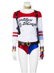 Suicide Squad Harley Quinn Halloween Cosplay Costume White Slim T-shirt