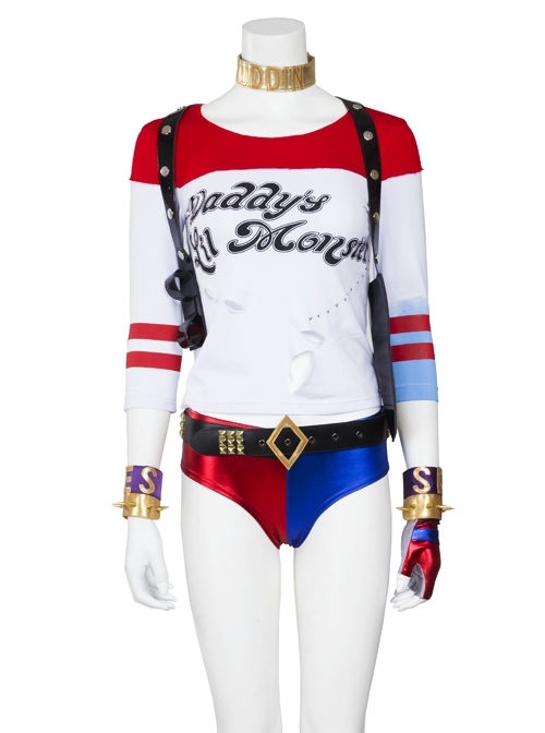 Suicide Squad Harley Quinn Halloween Cosplay Costume White Slim T-shirt