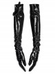 Punk Black Minimalistic Stretch Detachable Chain Patent Leather Warm Gloves