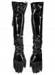Punk Black Minimalistic Stretch Detachable Chain Patent Leather Warm Gloves
