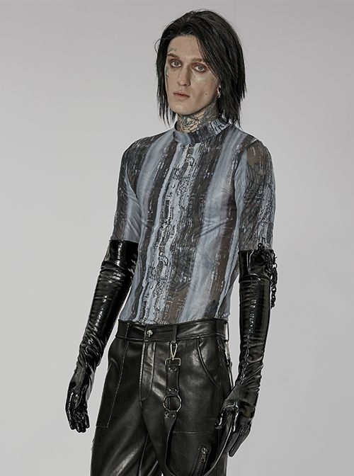 Punk Black Minimalistic Stretch Detachable Chain Patent Leather Warm Gloves