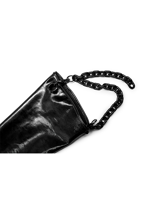 Punk Black Minimalistic Stretch Detachable Chain Patent Leather Warm Gloves
