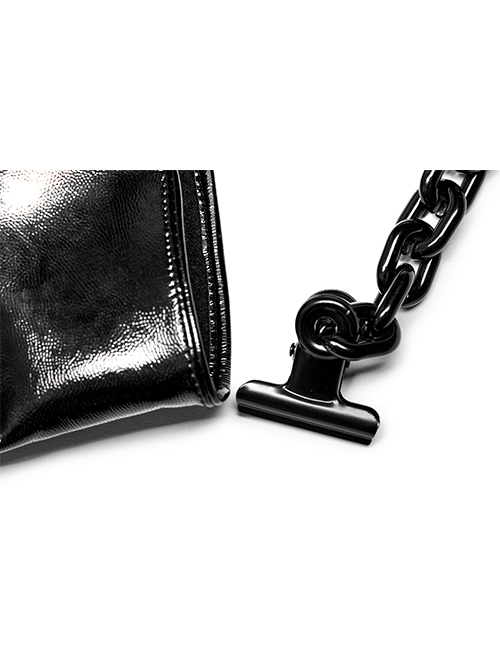Punk Black Minimalistic Stretch Detachable Chain Patent Leather Warm Gloves