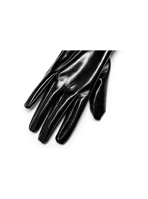 Punk Black Minimalistic Stretch Detachable Chain Patent Leather Warm Gloves