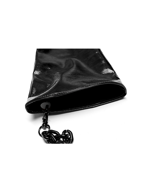 Punk Black Minimalistic Stretch Detachable Chain Patent Leather Warm Gloves