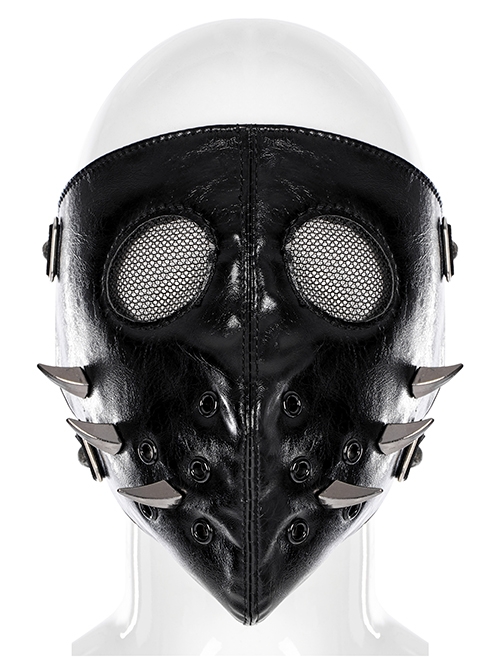 Punk Black Personality Gauze Openwork Rivet Decoration Breathable Adjustable Masks Male