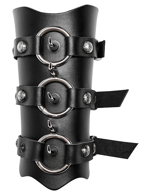 Pu Leather Metal Decoration Adjustable Webbing Half Wrapped Black Punk Wrist Guard Male