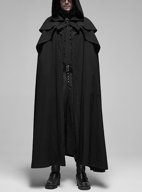 Rococo Multilayer Small Shawl Lace Decoration Frenulum Black Simple Hooded Long Cloak Male