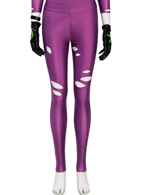 DC Comics Punchline Alexis Kaye Black Leather Vest Suit Halloween Cosplay Costume Purple Trousers