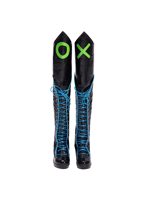 DC Comics Punchline Alexis Kaye Black Leather Vest Suit Halloween Cosplay Accessories Black Long Boots
