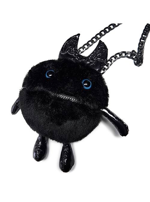 Gothic Cute Plush Little Devil Chain Black Crossbody Bag Female