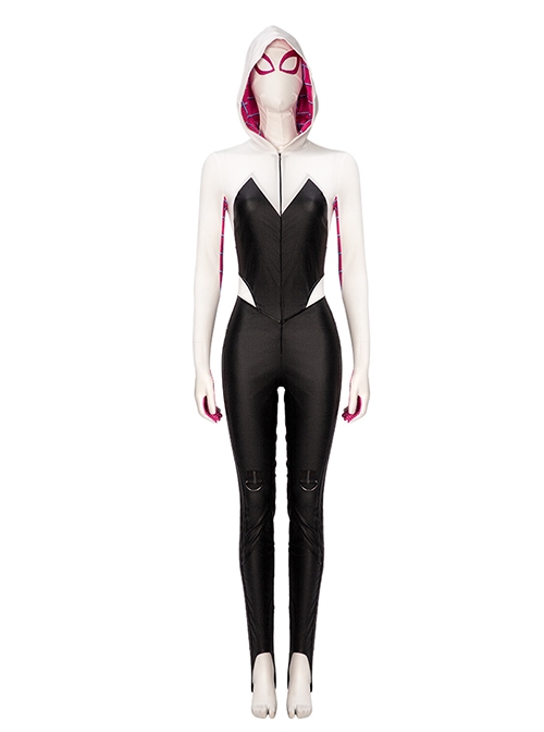 Spider-Man Into The Spider-Verse Spider-Gwen Derivative Design Halloween Cosplay Costume Hooded Bodysuit