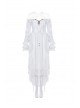 Day Of Victory One Word Collar Lace Lantern Sleeve Ruffle Vintage Pattern Metal Decoration Punk White Dresses Female