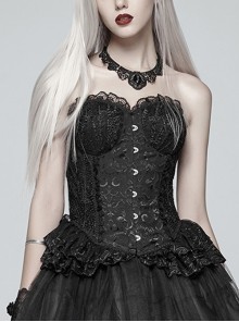 Gothic Lolita Black Lace Stereoscopic Pattern Splicing Gothic Jacquard Smocked Corset Female