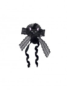 Black Lolita Cute Girly Lace Lace Bow Embroidery Cat Duckbill Clip Bow Tie