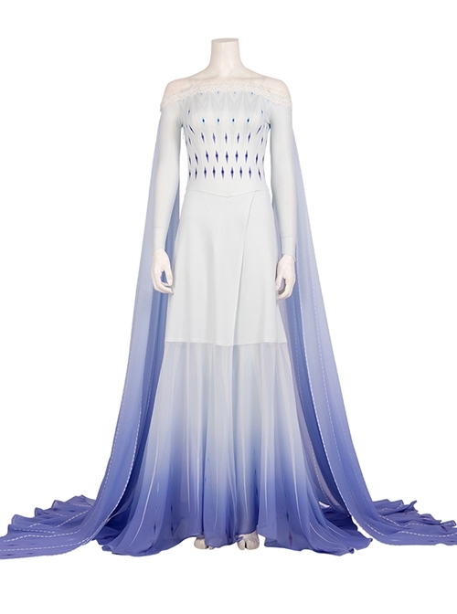 Frozen II Elsa Halloween Same Cosplay Off Shoulder Light Blue Purple Gradient Dress