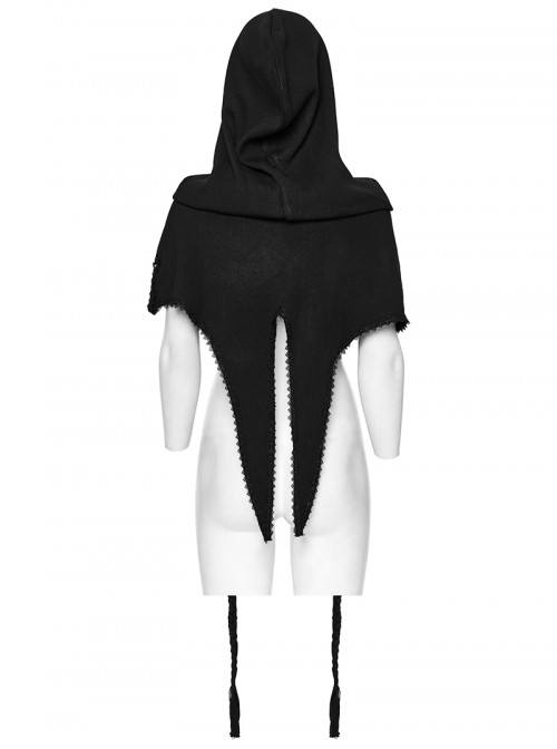 Lace Weave Pigtails Rough Selvedge Hem Black Punk Hooded Short Cloak Female