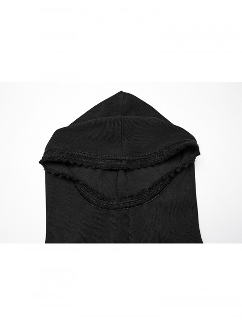 Lace Weave Pigtails Rough Selvedge Hem Black Punk Hooded Short Cloak Female