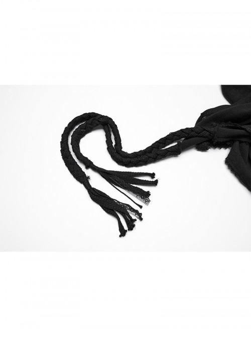 Lace Weave Pigtails Rough Selvedge Hem Black Punk Hooded Short Cloak Female