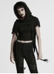 Lace Weave Pigtails Rough Selvedge Hem Black Punk Hooded Short Cloak Female