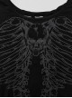 Steampunk Skull Print Back Metal Chain Cutout Black Short Sleeve T-Shirt Female