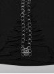 Steampunk Skull Print Back Metal Chain Cutout Black Short Sleeve T-Shirt Female