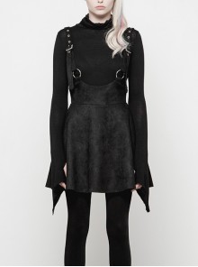 Punk Personality Metal Decoration Small Suspenders Elasticity Suede Black Half Skirt Female