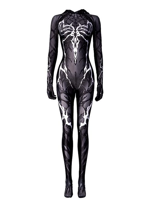Spider-Man Into The Spider-Verse Queen Of The Dark Spider-Gwen Halloween Cosplay Costume Black Hooded Bodysuit
