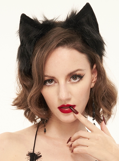 Personality Black Cute Plush Cat Ears Halloween Ball Hairband Female