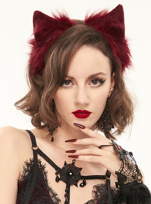 Halloween Ball Personality Red Cute Plush Cat Ear Hairband Female