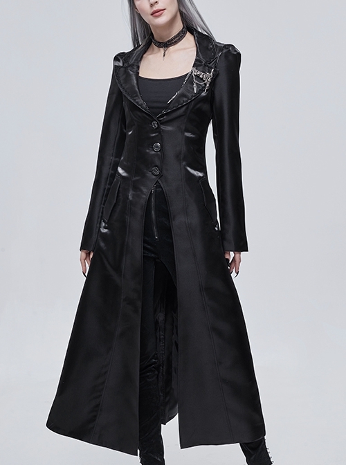 Steampunk Black Lapel Skull Brooch Delicate Button Lace-Up Coat Female