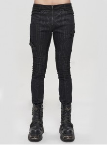 Punk Casual Black Circuit Diagram Print Asymmetric Decoration Basic Long Pants Male