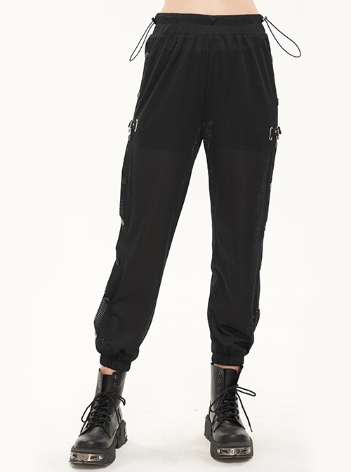 Steampunk Sports Style Metal Five-Star Decoration Trouser Leg Button Detachable Black Long Pants Female