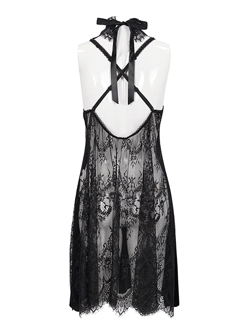 Black Turtleneck Perspective Lace Slit Velvet Sexy Gothic Dresses Female