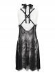 Black Turtleneck Perspective Lace Slit Velvet Sexy Gothic Dresses Female