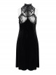 Black Turtleneck Perspective Lace Slit Velvet Sexy Gothic Dresses Female
