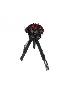 Simulation Red-Black Roses Lace Ribbon Bow Bouquet