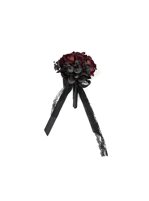 Simulation Red-Black Roses Lace Ribbon Bow Bouquet