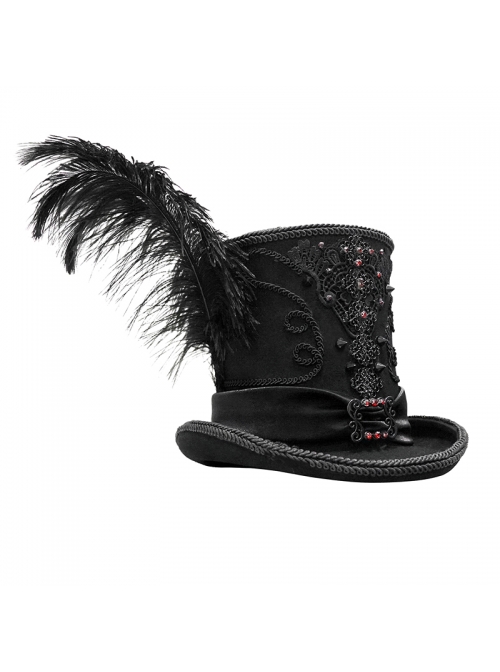 Black Gothic Red Glass Diamonds Decoration Lace Ribbon Felted Wool Feather Top Hats