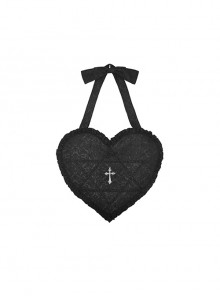 Gothic Black Jacquard Cross Lace Heart Shoulder Bag