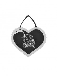 White Printed Bear Lace Bow Gothic Black Heart-shaped Handbag