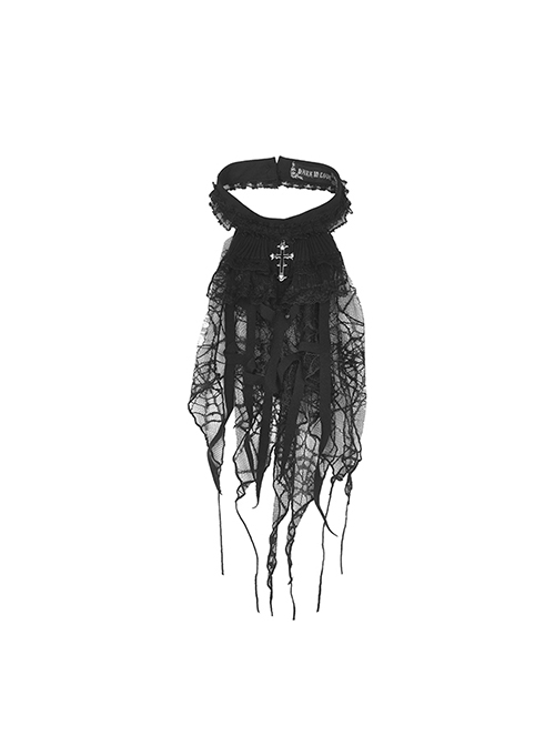 Gothic Cross Black Lace Spider Web Tie